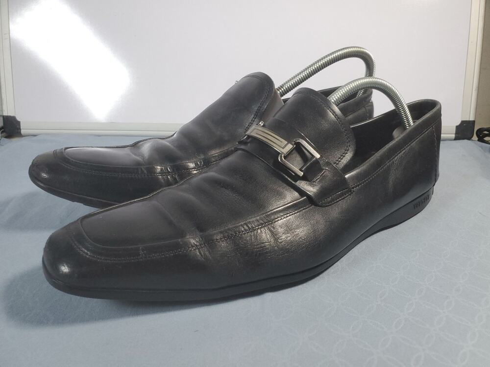 Versace Collection Leather Slip On Metal bit Black Shoes Men's Size 44 US 10